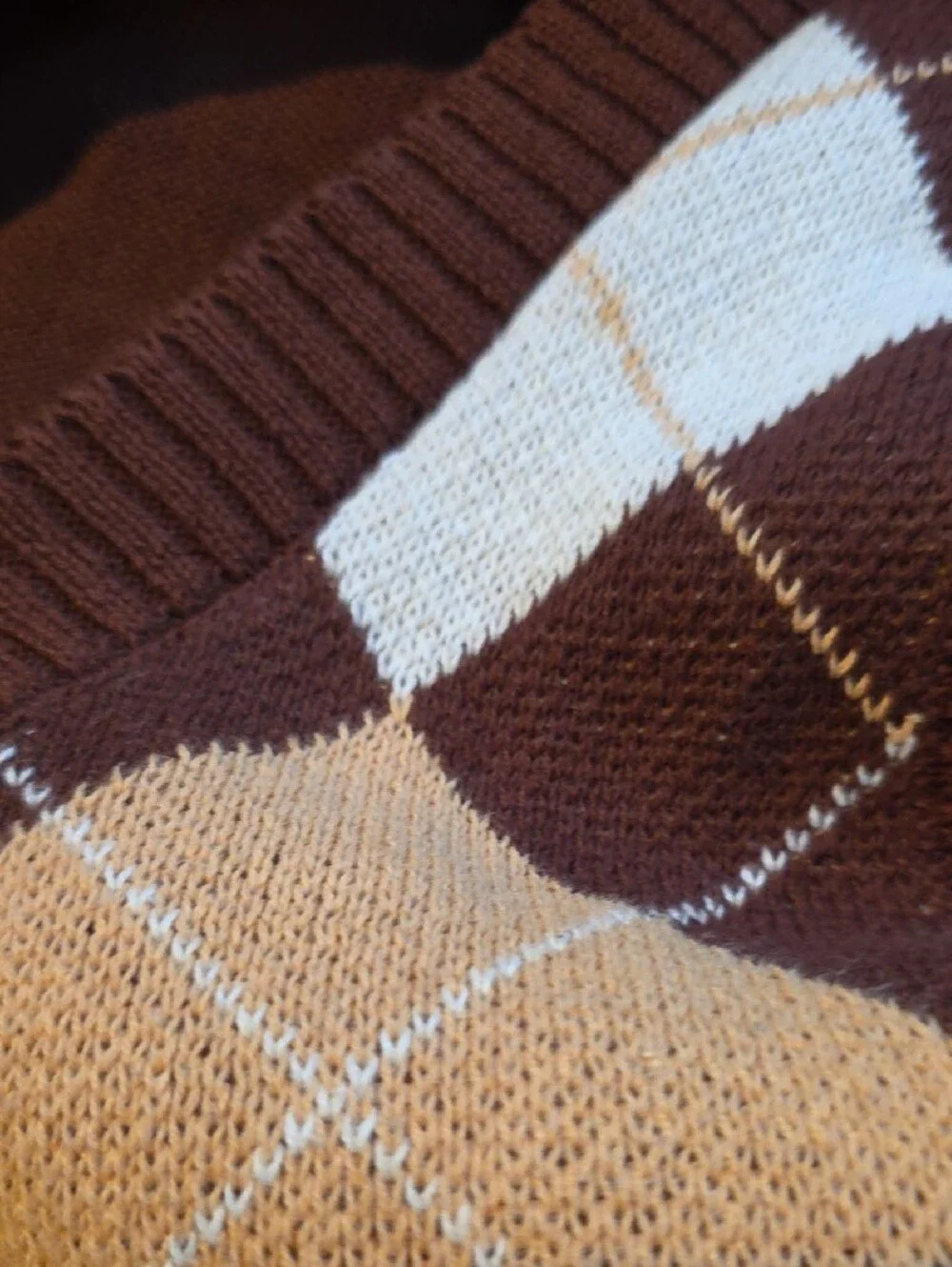 Say What? Brown Argyle Knit Vest with Cream & Tan Diamonds